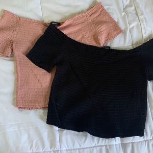 Pink and Black off the shoulder crop tops
